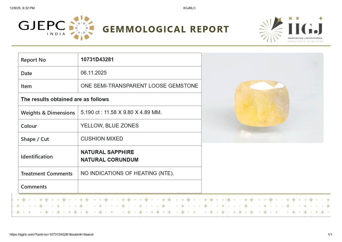 Natural Pitambari 5.19 Carats / 5.7 Ratti