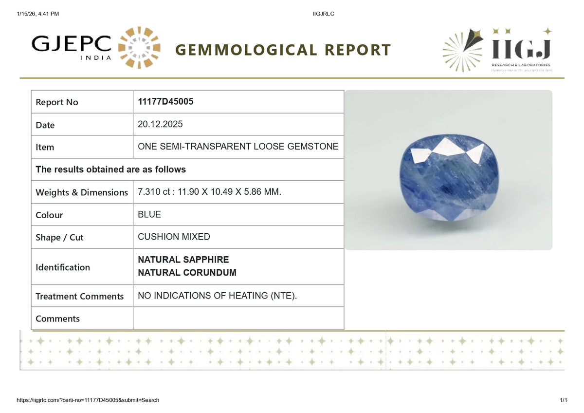 Natural Blue Sapphire 7.31 Carats / 8.03 Ratti