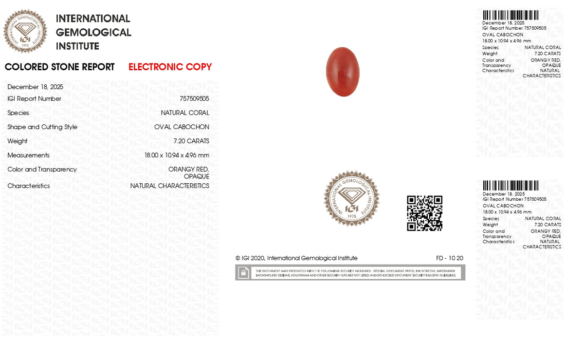 Japanese Red Coral 7.20 Carats / 7.91 Ratti