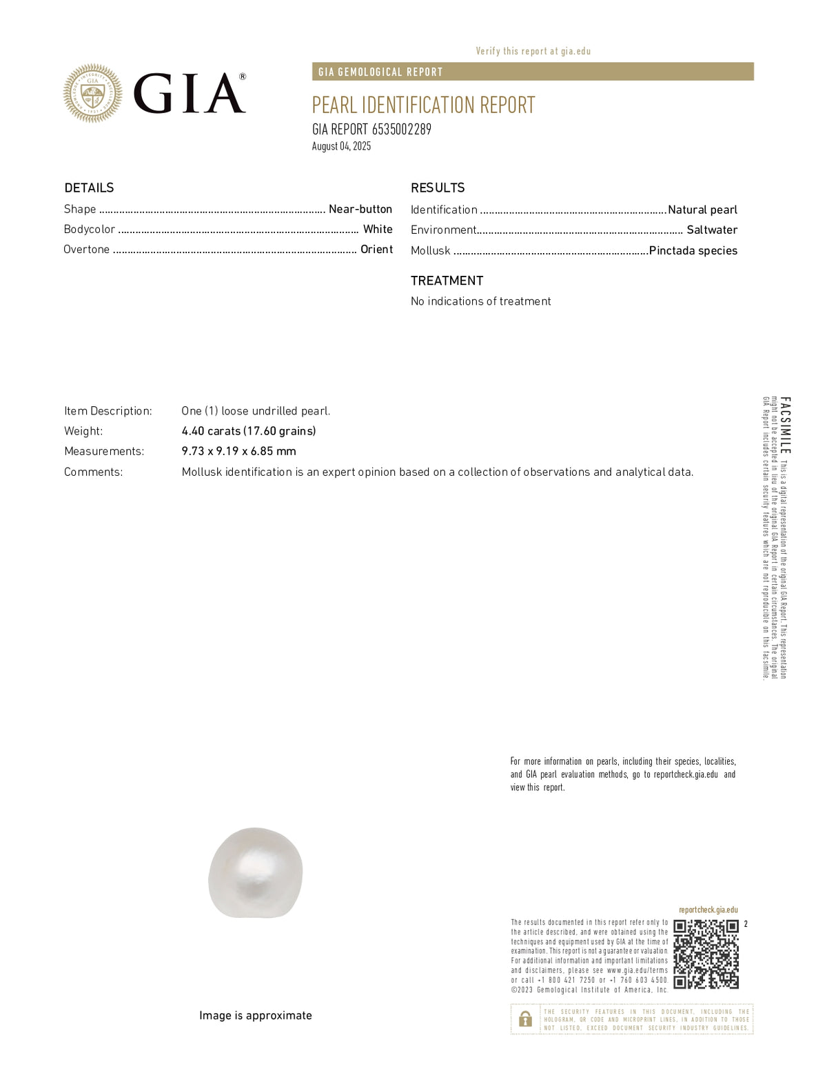 Basra Pearl 4.40 Carats / 4.84 Ratti