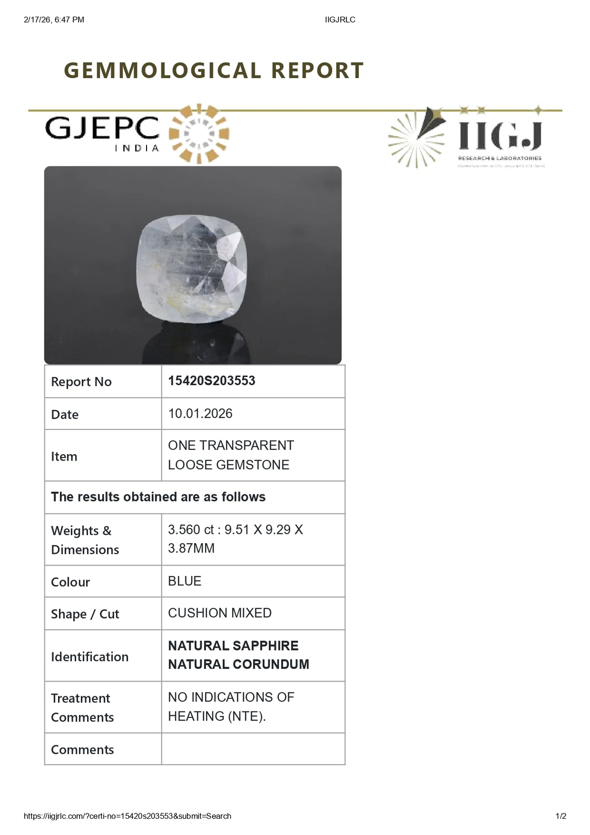 Natural Blue Sapphire 3.56 Carats / 3.91 Ratti
