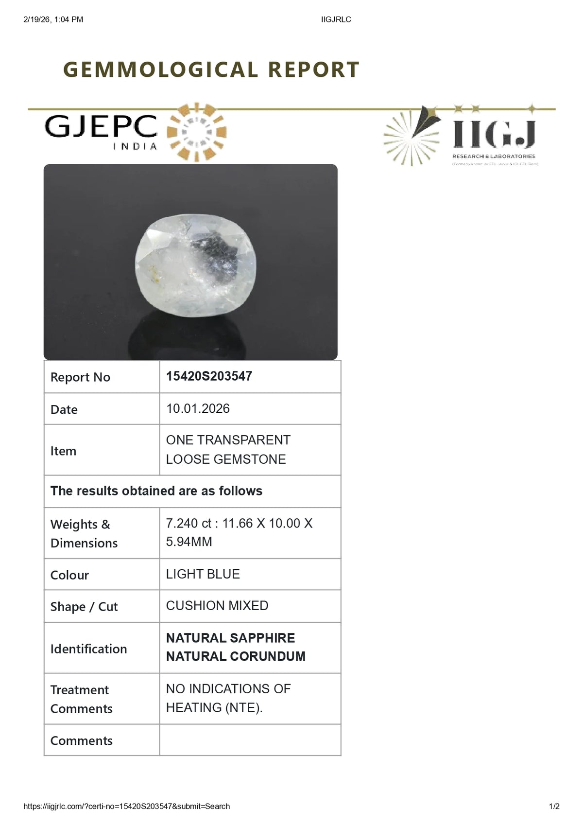 Natural Blue Sapphire 7.24 Carats / 7.96 Ratti