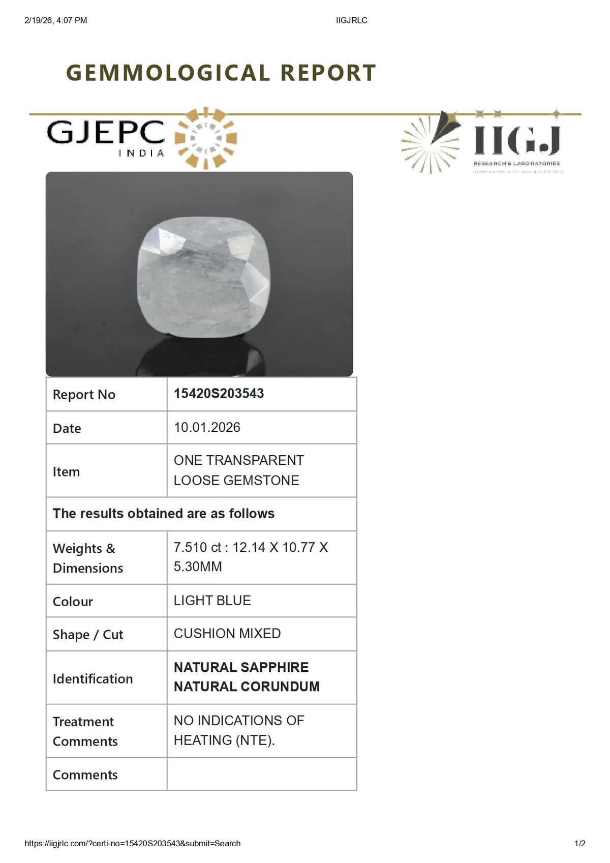 Natural Blue Sapphire 7.51 Carats / 8.25 Ratti