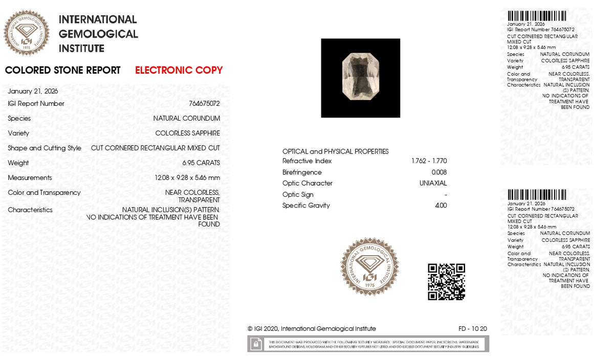 Natural White Sapphire 6.95 Carats / 7.64 Ratti