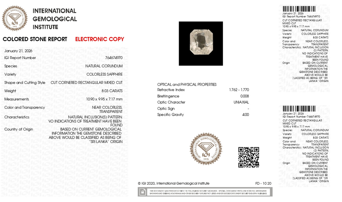 Natural White Sapphire 8.03 Carats / 8.82 Ratti