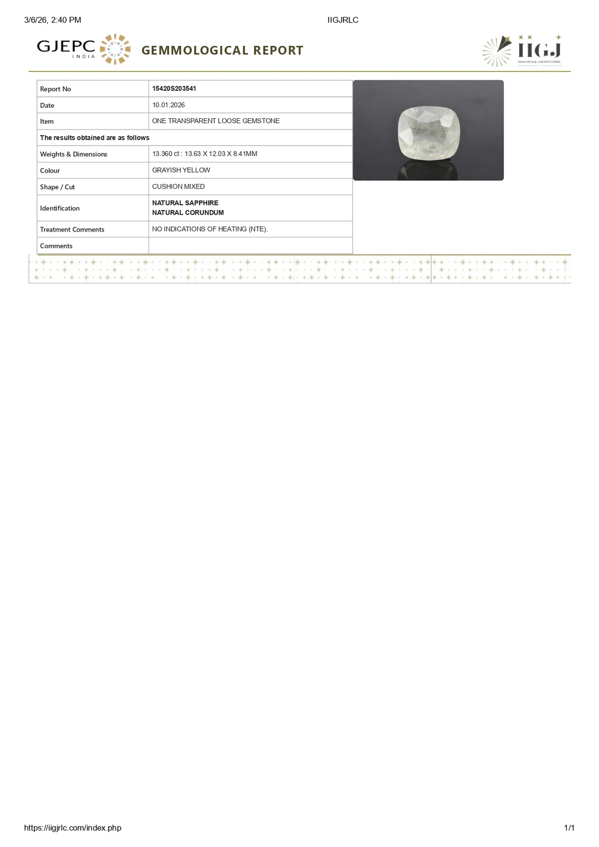 Natural Yellow Sapphire 13.36 Carats / 14.68 Ratti