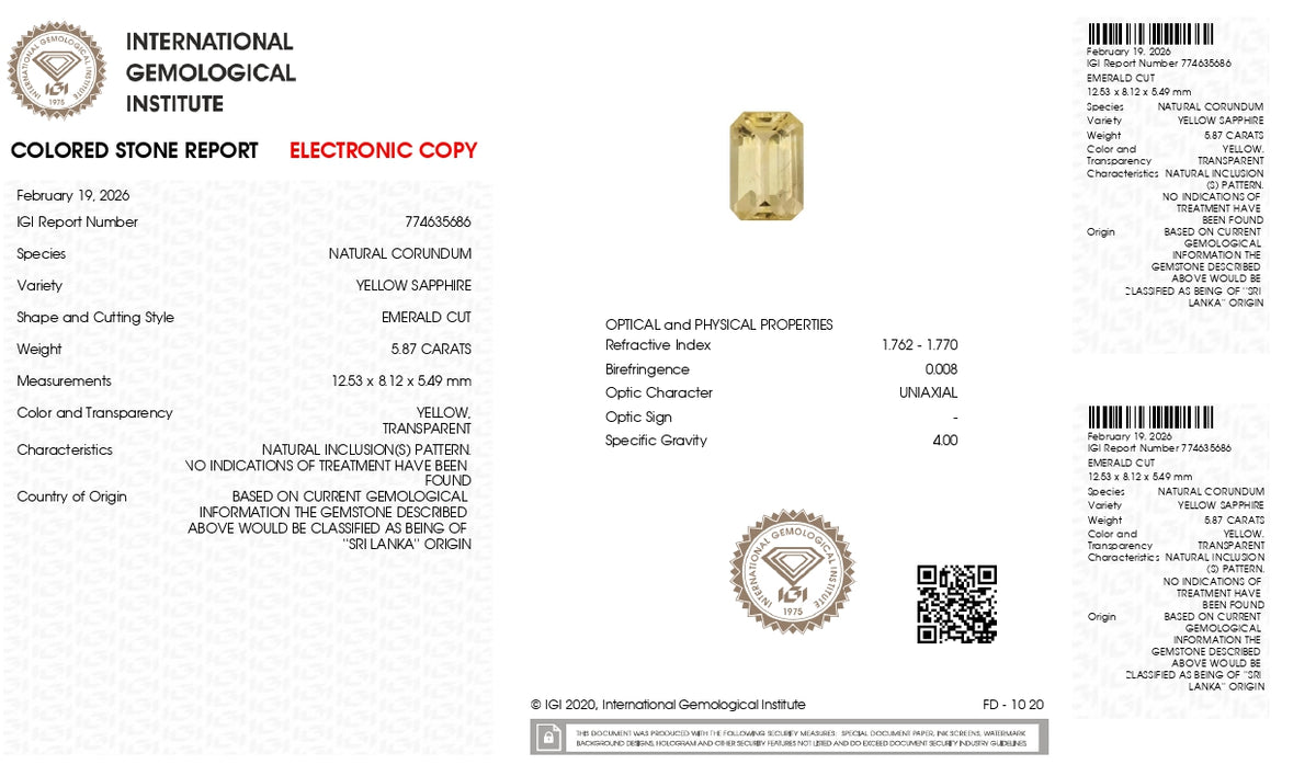 Natural Yellow Sapphire 5.87 Carats / 6.45 Ratti