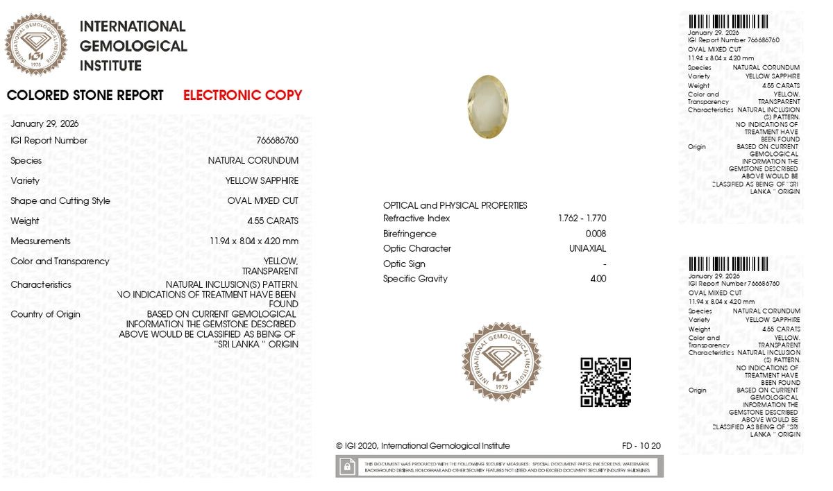 Natural Yellow Sapphire 4.55 Carats / 5 Ratti