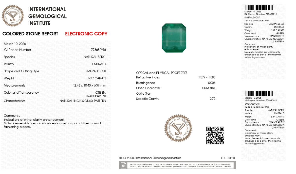 Zambian Emerald (Panna) 6.37 Carats / 7 Ratti