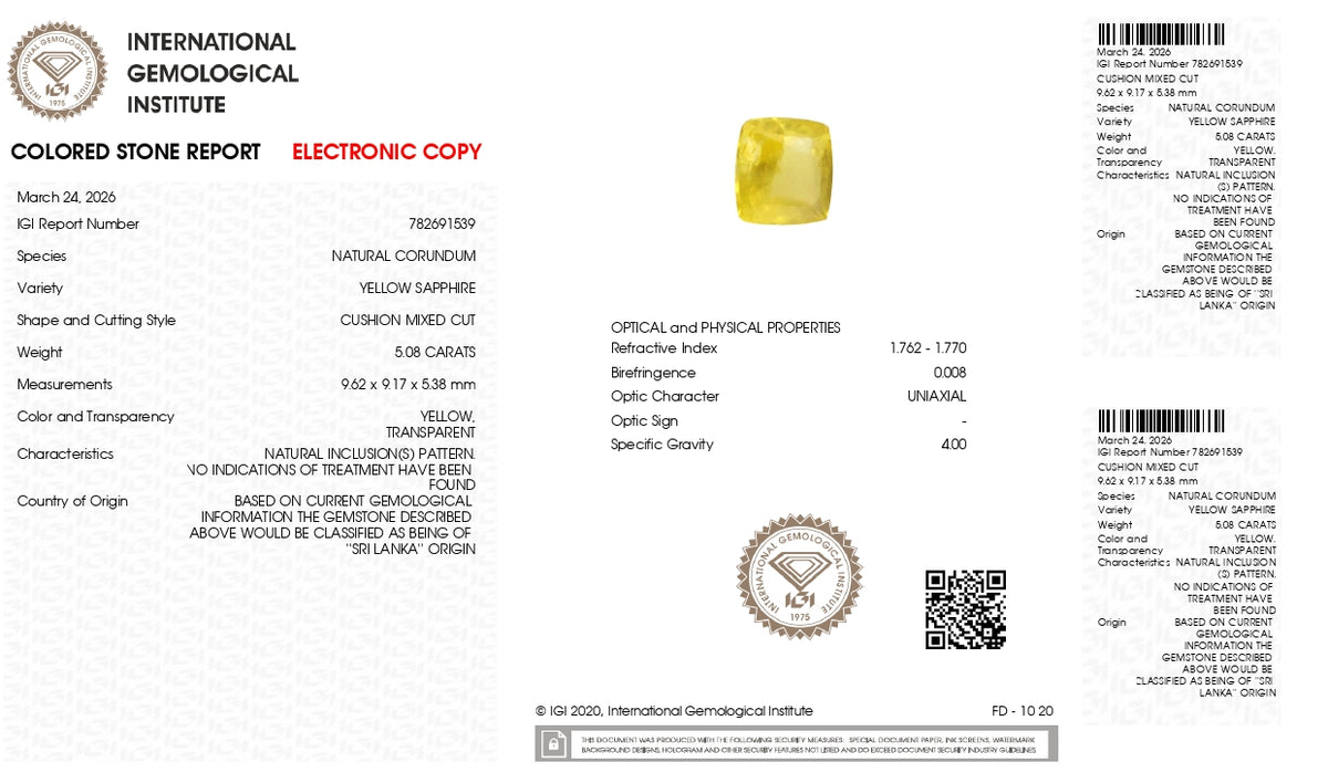 Natural Yellow Sapphire 5.08 Carats / 5.58 Ratti