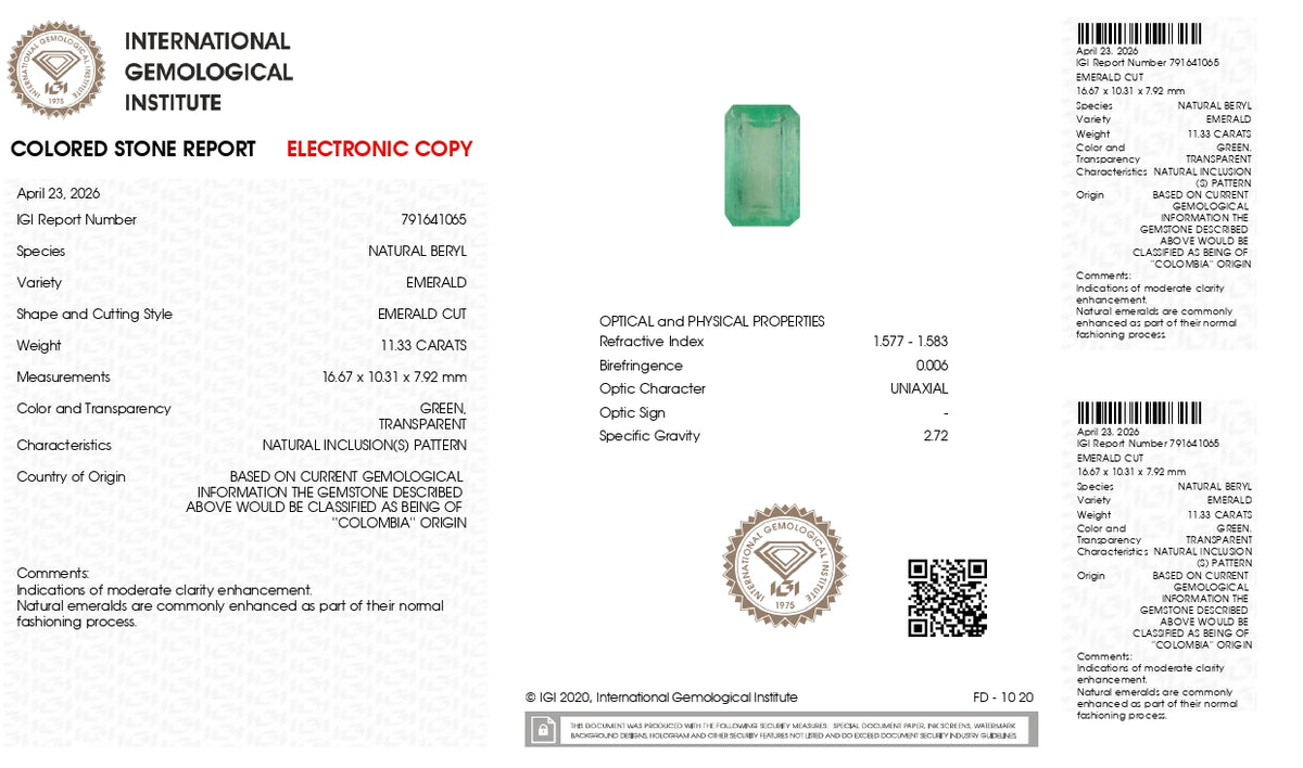 Columbian Emerald (Panna) 11.33 Carats / 12.45 Ratti