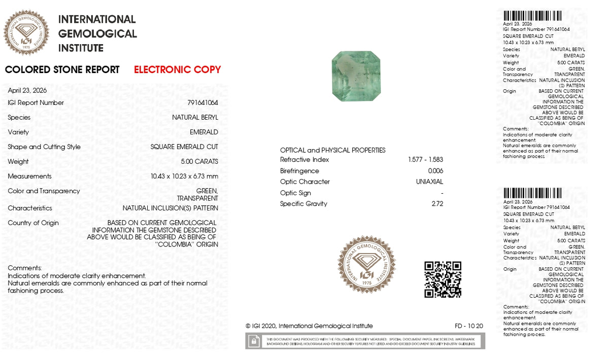 Columbian Emerald (Panna) 5.00 Carats / 5.49 Ratti