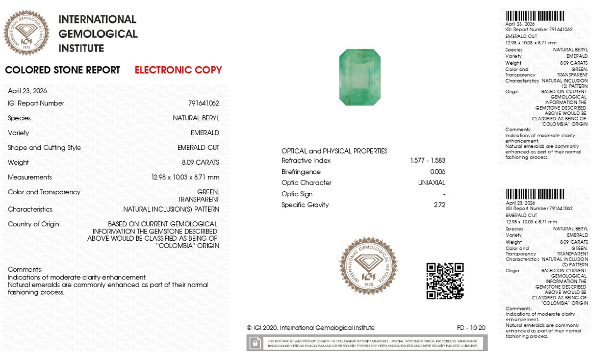Columbian Emerald (Panna) 8.09 Carats / 8.89 Ratti