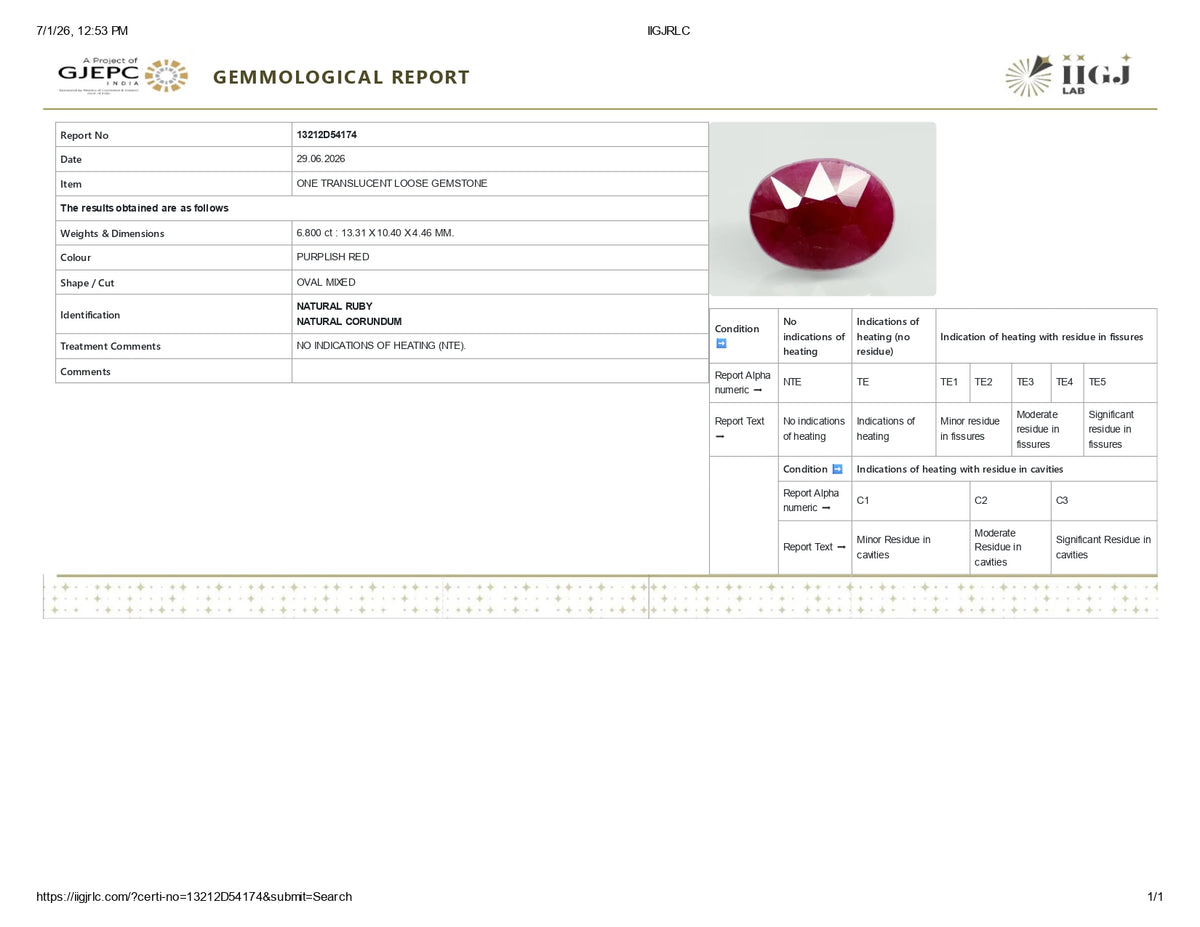 African Ruby (Manik) 6.80 Carats / 7.47 Ratti