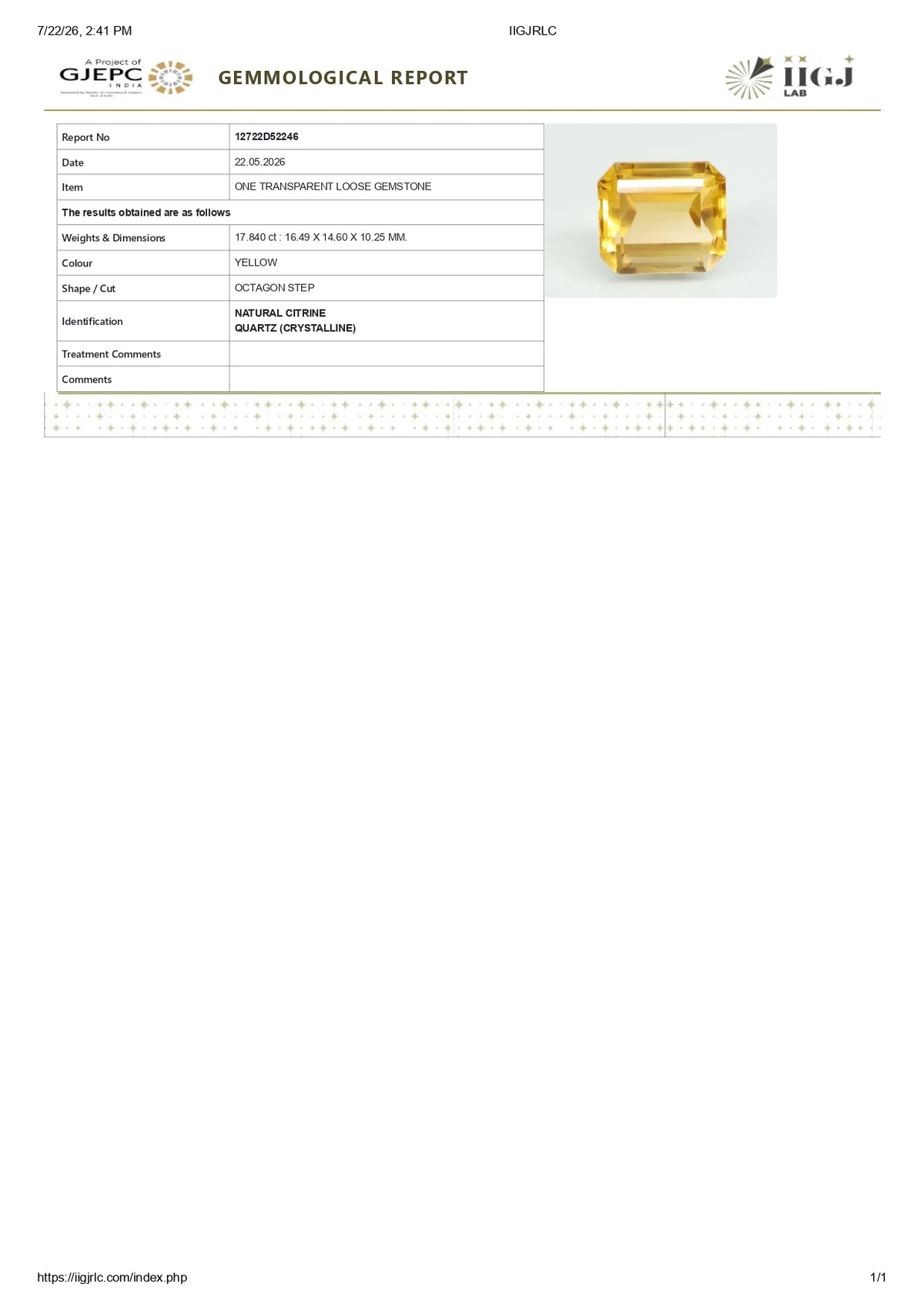 Citrine (Sunela) 17.84 Carats / 19.6 Ratti
