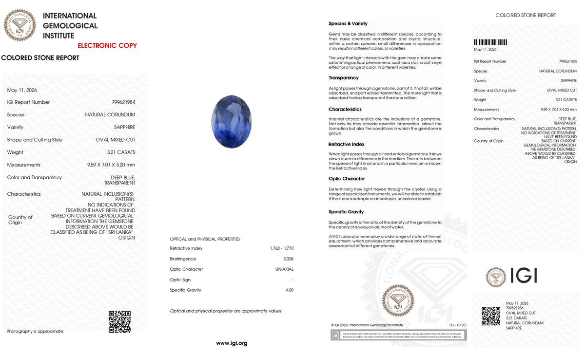 Natural Blue Sapphire 3.21 Carats / 3.53 Ratti