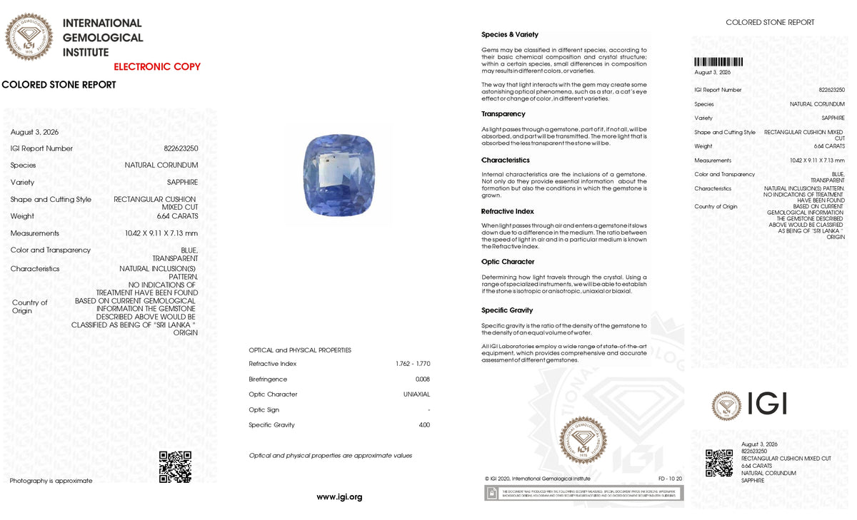 Natural Blue Sapphire 6.64 Carats / 7.3 Ratti