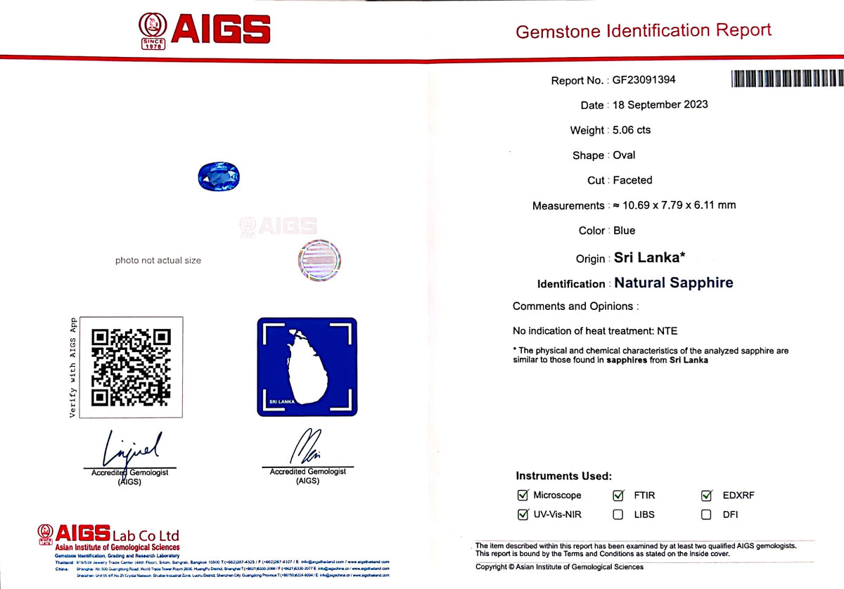 Natural Blue Sapphire 5.06 Carats / 5.56 Ratti