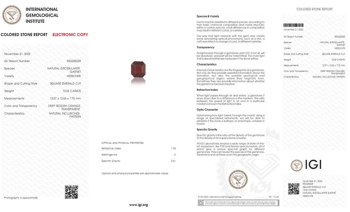Sri-Lankan Hessonite (Gomed) 10.02 Carats / 11.01 Ratti