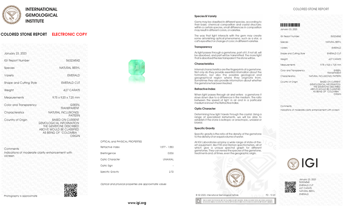 Columbian Emerald (Panna) 4.27 Carats / 4.69 Ratti