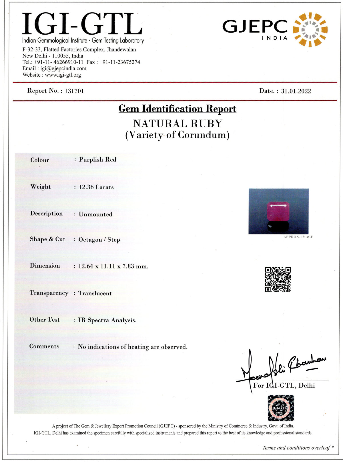 African Ruby (Manik) 12.36 Carats / 13.58 Ratti
