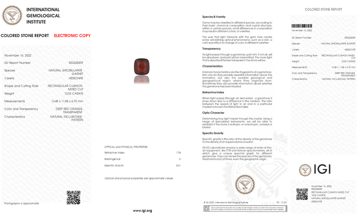 Sri-Lankan Hessonite (Gomed) 10.03 Carats / 11.02 Ratti
