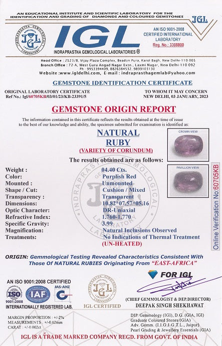 African Ruby (Manik) 4.40 Carats / 4.84 Ratti