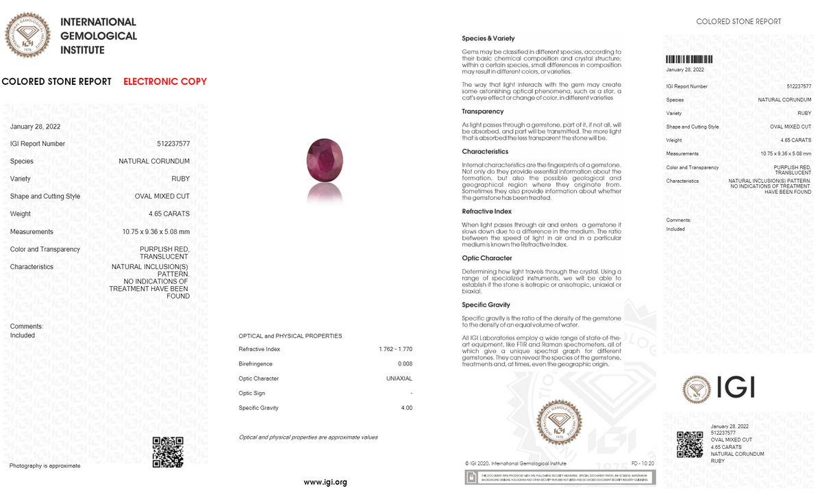 Mozambique Ruby (Manik) 4.65 Carats / 5.11 Ratti