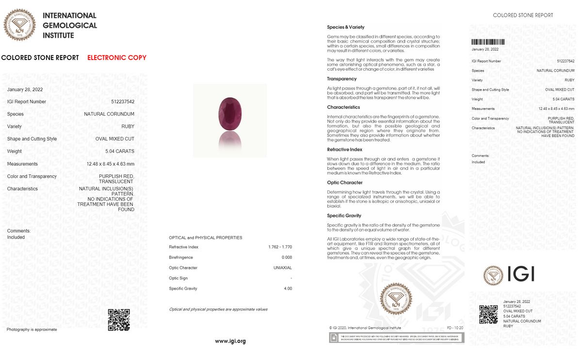 African Ruby (Manik) 5.04 Carats / 5.54 Ratti