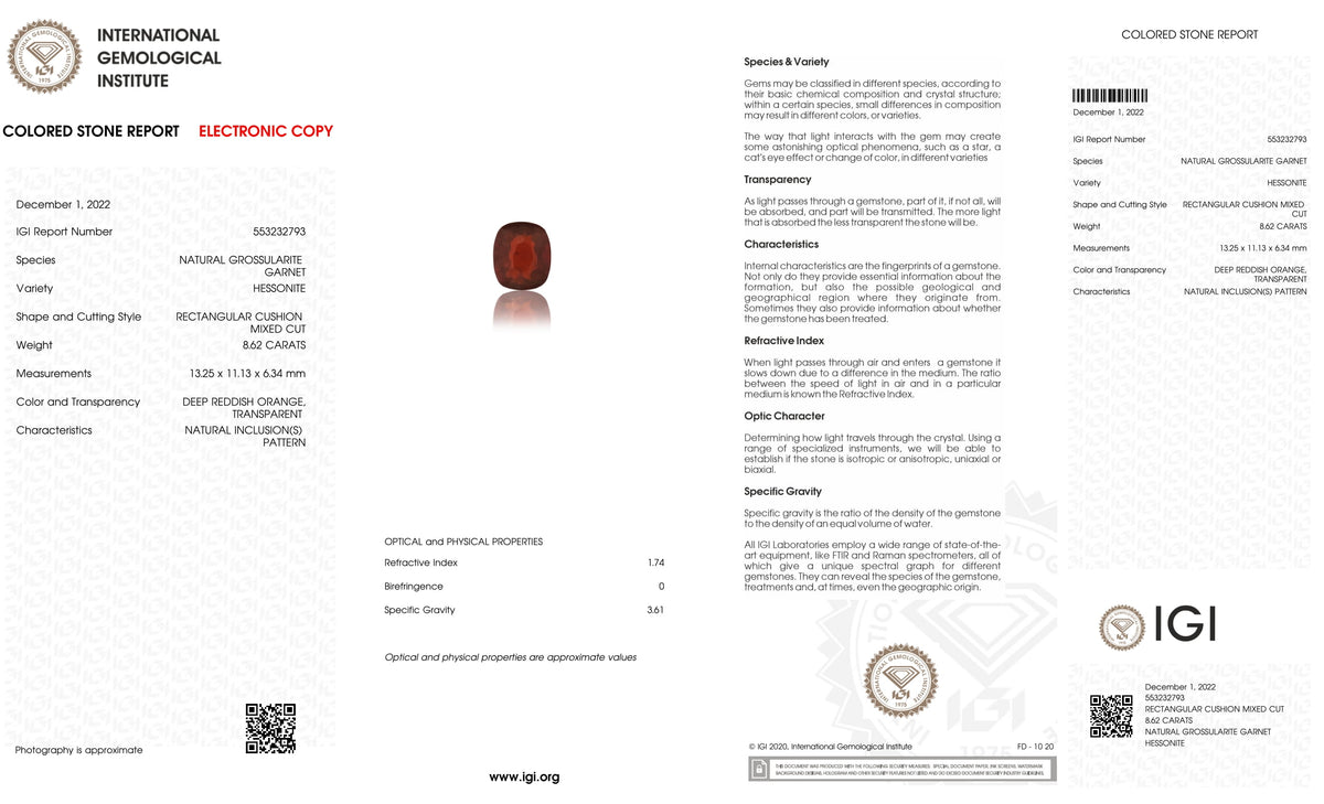 Sri-Lankan Hessonite (Gomed) 8.62 Carats / 9.47 Ratti