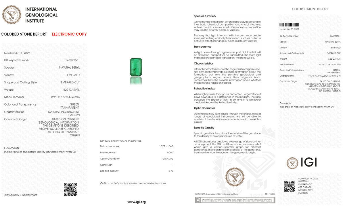 Zambian Emerald (Panna) 4.22 Carats / 4.64 Ratti
