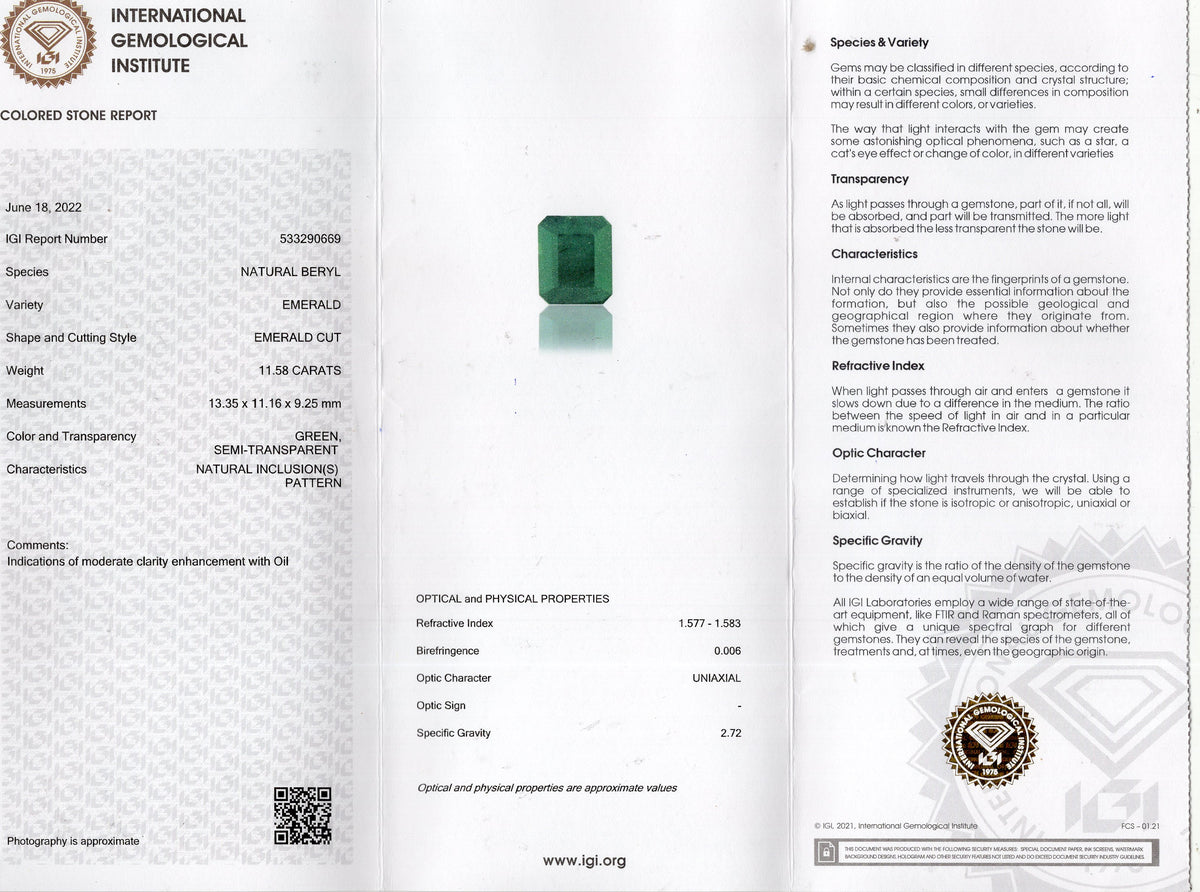 Zambian Emerald (Panna) 11.58 Carats / 12.73 Ratti