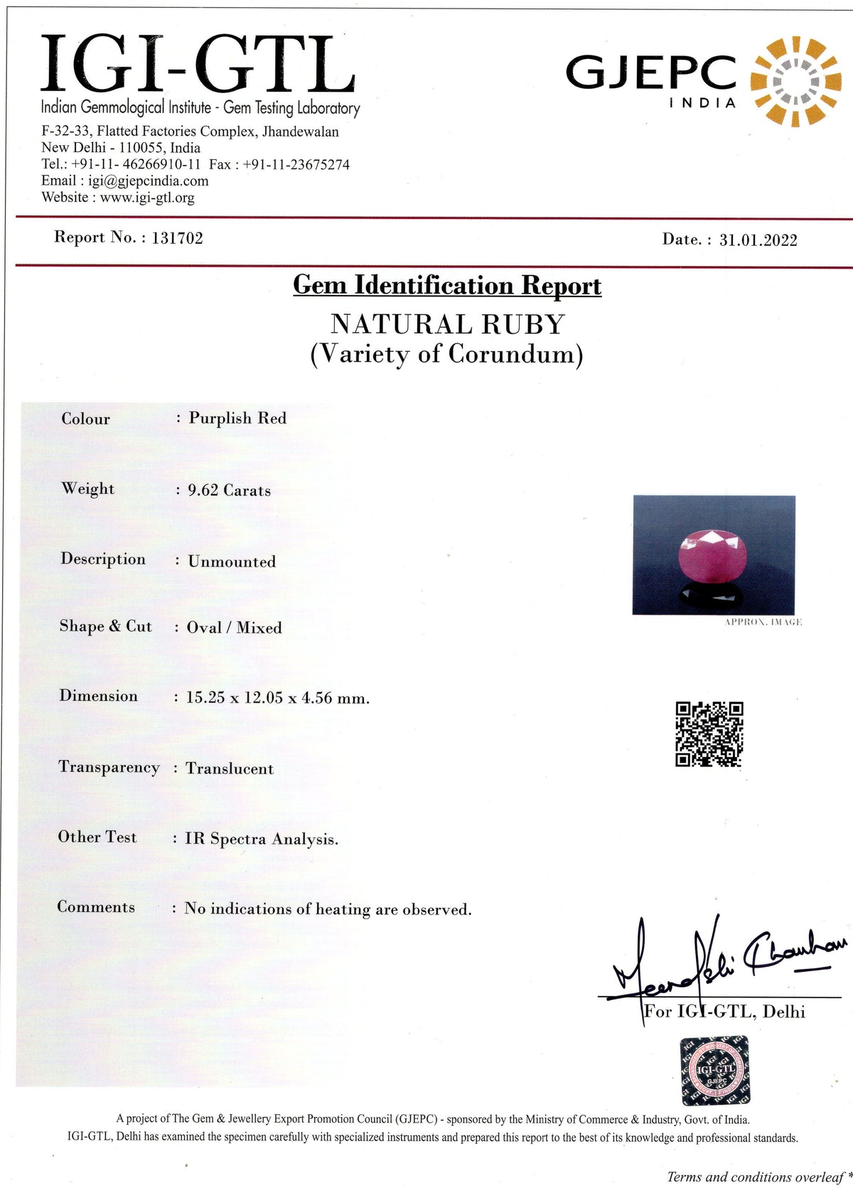 African Ruby (Manik) 9.62 Carats / 10.57 Ratti