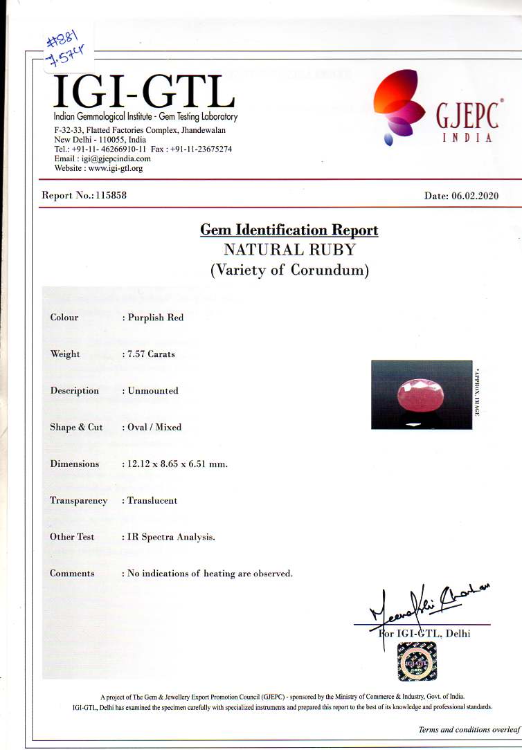 African Ruby (Manik) 7.57 Carats / 8.32 Ratti
