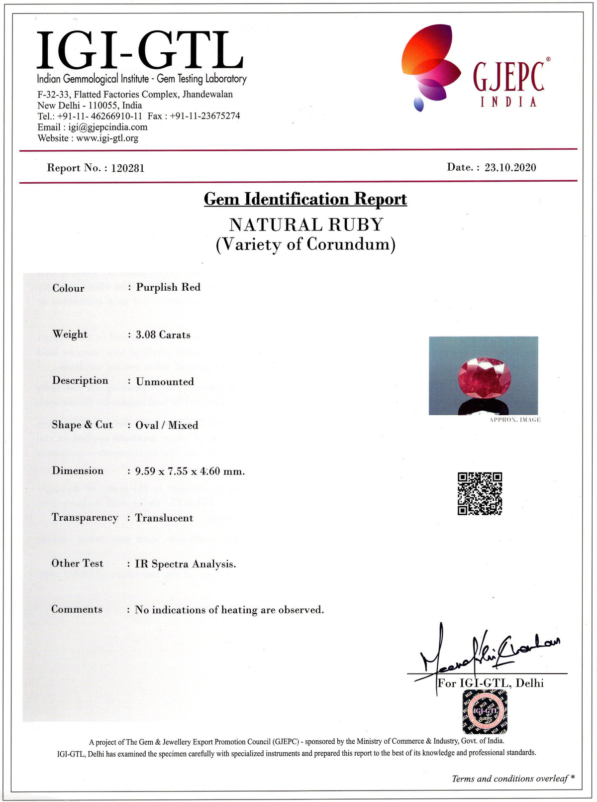 Mozambique Ruby (Manik) 3.08 Carats / 3.38 Ratti