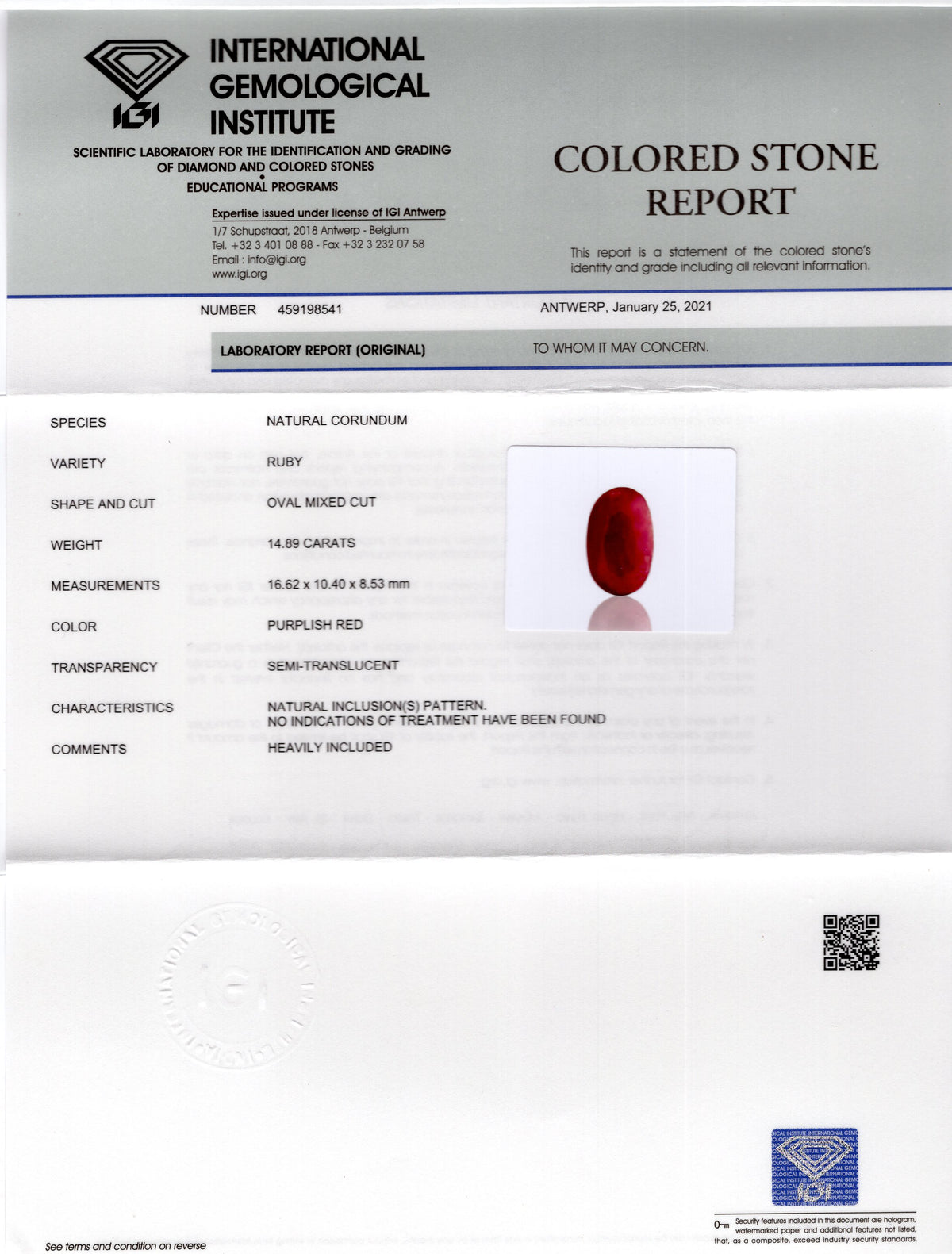 Burmese Ruby (Manik) 14.89 Carats / 16.36 Ratti