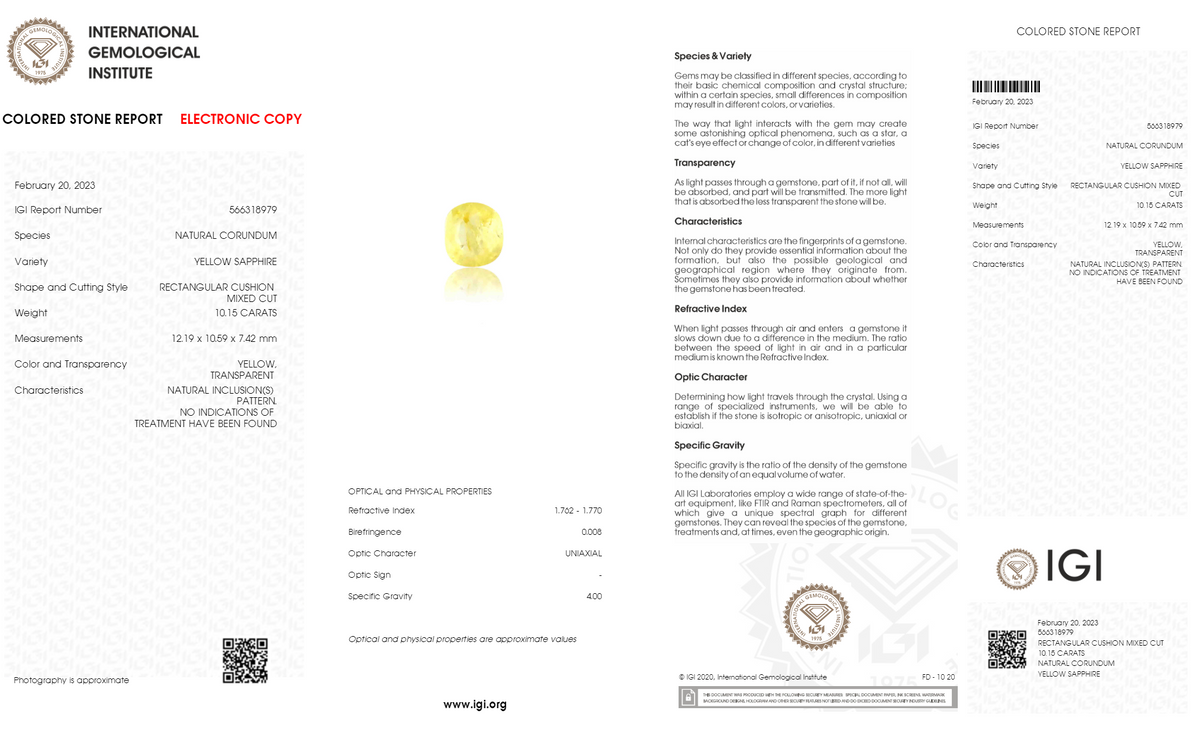 Natural Yellow Sapphire 10.15 Carats / 11.15 Ratti