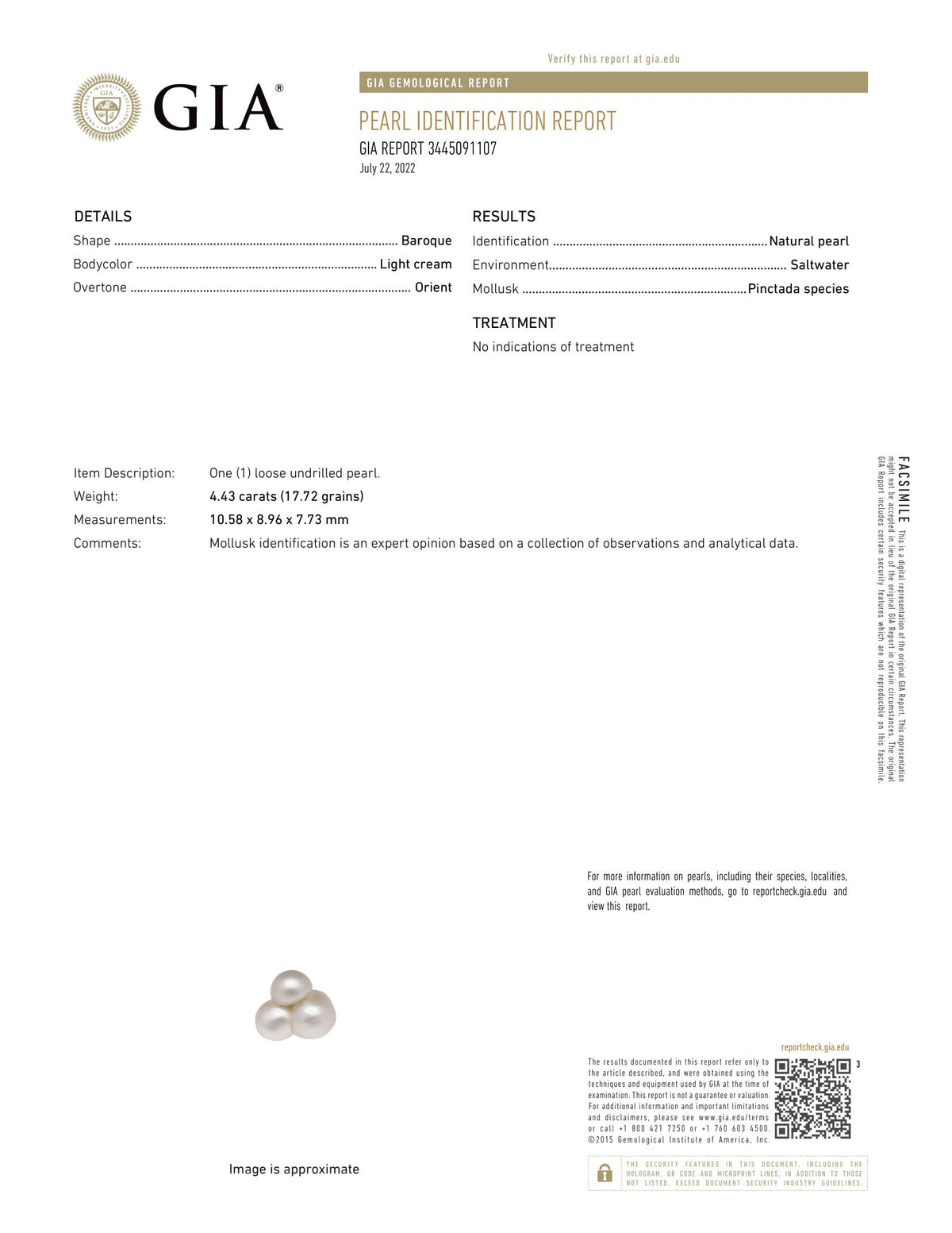 Basra Pearl 4.43 Carats / 4.87 Ratti