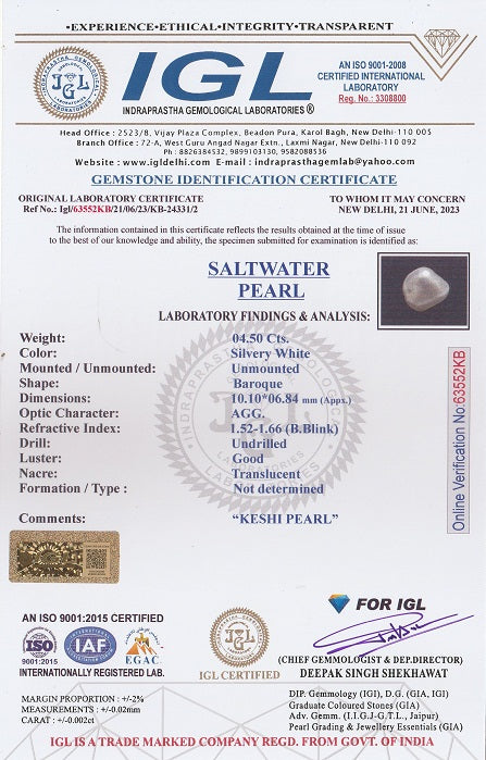 Keshi Pearl 4.50 Carats / 4.95 Ratti