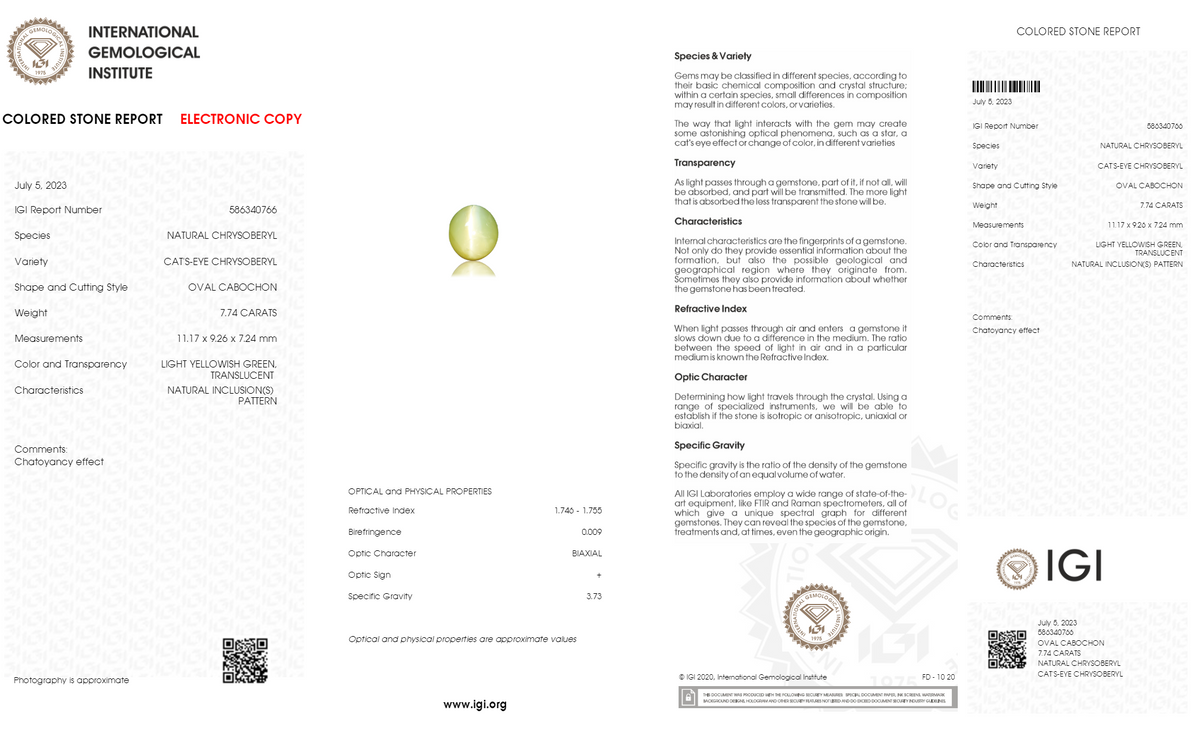 Cat's Eye (Lehsuniya) 7.74 Carats / 8.51 Ratti