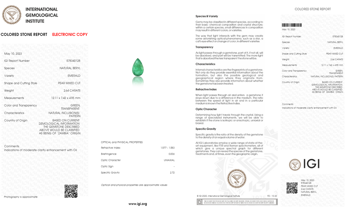 Zambian Emerald (Panna) 2.64 Carats / 2.9 Ratti
