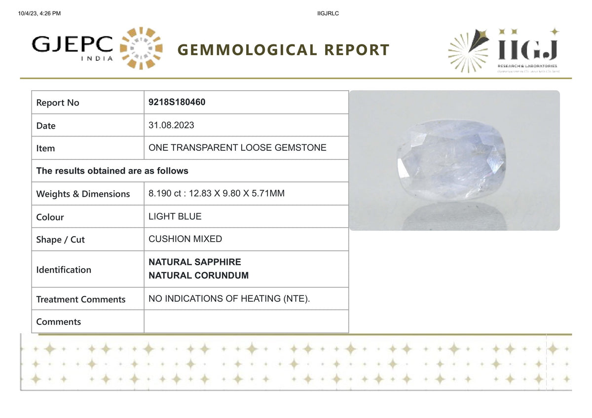 Natural Blue Sapphire 8.19 Carats / 9 Ratti