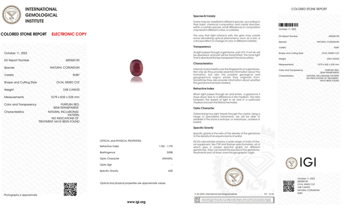 Mozambique Ruby (Manik) 3.98 Carats / 4.37 Ratti