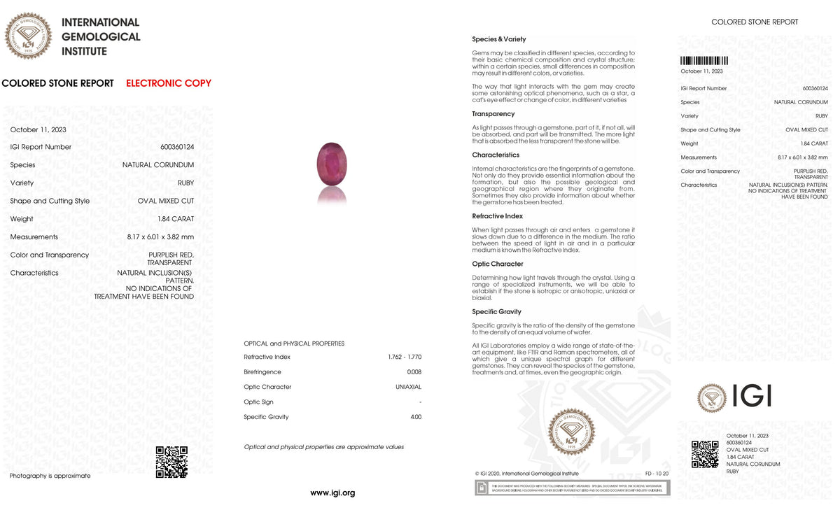 Mozambique Ruby (Manik) 1.84 Carats / 2.02 Ratti
