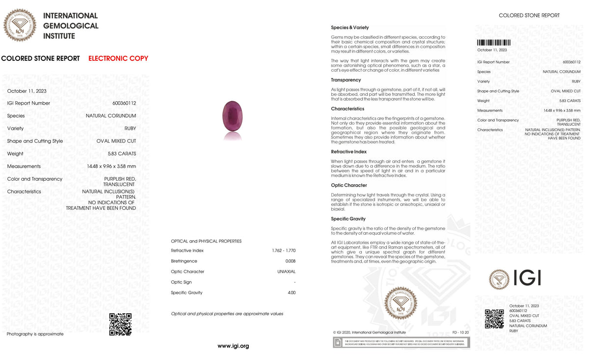 African Ruby (Manik) 5.83 Carats / 6.41 Ratti