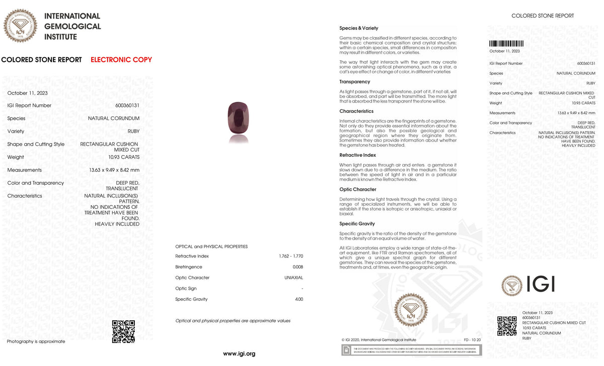 Mozambique Ruby (Manik) 10.93 Carats / 12.01 Ratti