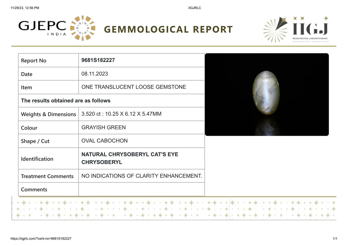 Cat's Eye (Lehsuniya) 3.52 Carats / 3.87 Ratti