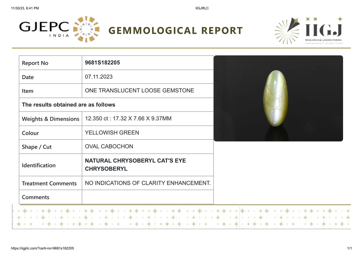 Cat's Eye (Lehsuniya) 12.35 Carats / 13.57 Ratti