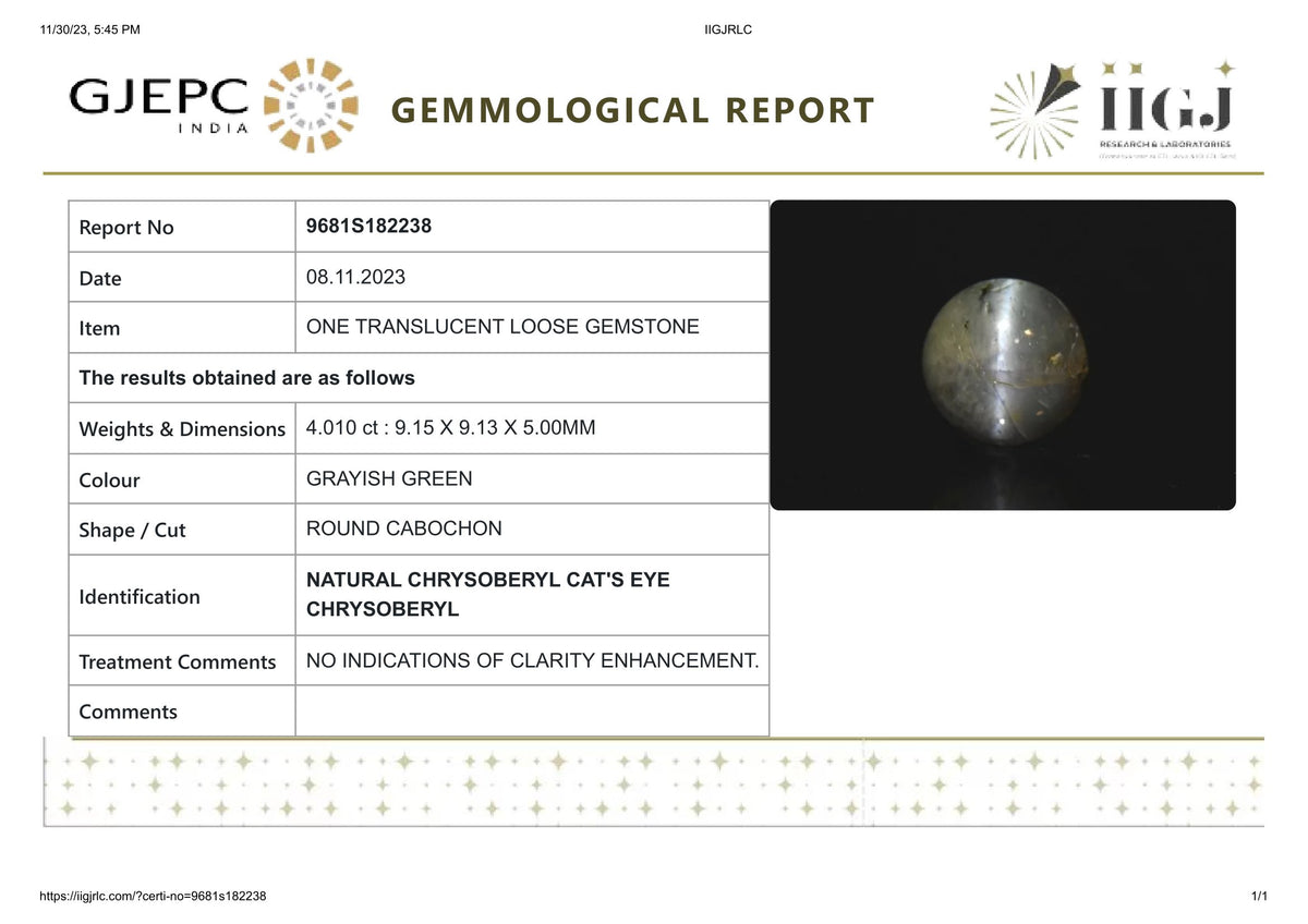 Cat's Eye (Lehsuniya) 4.01 Carats / 4.41 Ratti