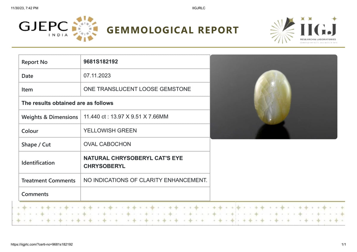 Cat's Eye (Lehsuniya) 11.44 Carats / 12.57 Ratti